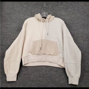 Abercrombie Fitch Hoodie Women Gray Beige Soft A&F Max Cropped Pullover